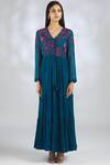 Buy_Half Full Curve_Blue Handloom Chanderi Maxi Dress_Online_at_Aza_Fashions