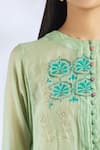 Half Full Curve_Green Handloom Chanderi Shirt_at_Aza_Fashions