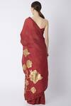 Shop_Masaba_Red Printed Chanderi Saree With Unstitched Blouse Fabric_at_Aza_Fashions