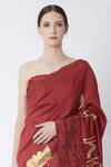 Masaba_Red Printed Chanderi Saree With Unstitched Blouse Fabric_Online_at_Aza_Fashions