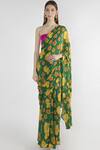 Buy_Masaba_Green Crepe Floral Print Saree_at_Aza_Fashions