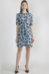 Masaba_Blue Crepe Tie-up Printed Dress_Online_at_Aza_Fashions