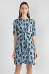 Buy_Masaba_Blue Crepe Tie-up Printed Dress_at_Aza_Fashions