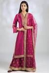 Buy_Gopi Vaid_Pink Net, Chanderi Band Collar Embroidered Kurta Set_at_Aza_Fashions