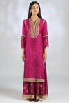 Buy_Gopi Vaid_Pink Net, Chanderi Band Collar Embroidered Kurta Set_Online_at_Aza_Fashions