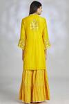 Shop_Gopi Vaid_Yellow Cotton, Chiffon, Tussar Silk Band Collar Embellished Kurta Set_at_Aza_Fashions