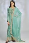 Gopi Vaid Green Chiffon, Tussar Silk, Linen Satin Round Embroidered Kurta Set Online at Aza Fashions Gopi Vaid_Green Chiffon, Tussar Silk, Linen Satin Round Embroidered Kurta Set_Online_at_Aza_Fashions