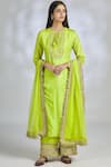 Gopi Vaid_Green Tussar Silk Round Embroidered Kurta Set  _Online_at_Aza_Fashions