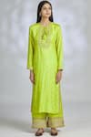 Buy_Gopi Vaid_Green Tussar Silk Round Embroidered Kurta Set  _Online_at_Aza_Fashions