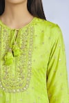 Buy_Gopi Vaid_Green Tussar Silk Round Embroidered Kurta Set  