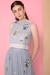 Shop_Sahil Kochhar_Blue Cotton Round Printed Crop Top_at_Aza_Fashions