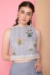 Sahil Kochhar_Blue Cotton Round Printed Crop Top_Online_at_Aza_Fashions