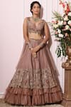 Buy_Nitika Kanodia Gupta_Pink Organza Sweetheart Neck Embroidered Lehenga Set _at_Aza_Fashions