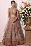 Buy_Nitika Kanodia Gupta_Pink Organza Sweetheart Neck Embroidered Lehenga Set _Online_at_Aza_Fashions