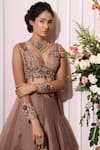 Shop_Nitika Kanodia Gupta_Pink Organza Sweetheart Neck Embroidered Lehenga Set _Online_at_Aza_Fashions