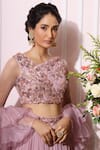 Nitika Kanodia Gupta_Purple Georgette Asymmetric Embroidered Lehenga Set _at_Aza_Fashions