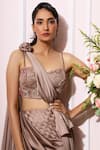Shop_Nitika Kanodia Gupta_Peach Satin Crepe Sweetheart Neck Embellished Pre-stitched Saree _Online_at_Aza_Fashions