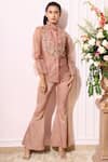 Shop_Nitika Kanodia Gupta_Pink Organza Crepe Ruffle Collar Embroidered Pant Set  _at_Aza_Fashions