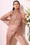 Buy_Nitika Kanodia Gupta_Pink Organza Crepe Ruffle Collar Embroidered Pant Set  _Online_at_Aza_Fashions