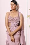 Nitika Kanodia Gupta_Purple Satin Crepe Sweetheart Neck Pre-draped Saree Gown _at_Aza_Fashions