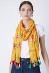 Buy_Masaba_Yellow Chanderi Printed Scarf_at_Aza_Fashions