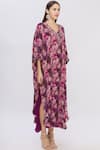 Shehlaa Khan_Purple Georgette V Neck Printed Kaftan Dress _Online_at_Aza_Fashions