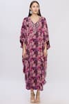 Buy_Shehlaa Khan_Purple Georgette V Neck Printed Kaftan Dress _Online_at_Aza_Fashions