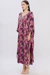 Shop_Shehlaa Khan_Purple Georgette V Neck Printed Kaftan Dress _Online_at_Aza_Fashions