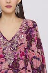 Shehlaa Khan_Purple Georgette V Neck Printed Kaftan Dress _at_Aza_Fashions