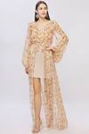 Buy_Shehlaa Khan_Beige Organza V Neck Printed Layered Dress _at_Aza_Fashions