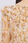 Shehlaa Khan_Beige Organza V Neck Printed Layered Dress _at_Aza_Fashions