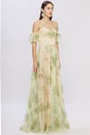 Shehlaa Khan_Green Organza Printed Gown_Online_at_Aza_Fashions