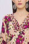 Shehlaa Khan_Beige Satin V Neck Printed Kaftan Dress _at_Aza_Fashions