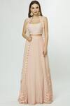 Buy_Mishru_Peach Georgette Chanderi Jacket Lehenga Set_at_Aza_Fashions