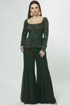 Buy_Mishru_Green Organza Embellished Top With Pants_at_Aza_Fashions