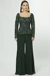 Buy_Mishru_Green Organza Embellished Top With Pants_Online_at_Aza_Fashions