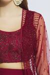 Mishru_Maroon Georgette Embroidered Jacket Lehenga Set_at_Aza_Fashions