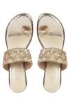 Shop_CRIMZON_Gold Embellished Toe-ring Wedges_at_Aza_Fashions