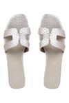 Shop_CRIMZON_Silver Textured Flat Sandals_at_Aza_Fashions