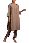Buy_Ajiesh Oberoi_Beige Georgette Round Embellished Kurta And Pant Set _at_Aza_Fashions
