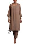 Shop_Ajiesh Oberoi_Beige Georgette Round Embellished Kurta And Pant Set _at_Aza_Fashions