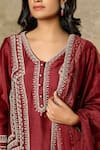 Buy_Ajiesh Oberoi_Maroon Organza V-shaped Chanderi Embroidered Kurta Set _Online_at_Aza_Fashions