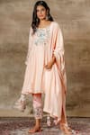Shop Ajiesh Oberoi Peach Lycra, Silk Round Kurta Set at Aza Fashions Shop_Ajiesh Oberoi_Peach Lycra, Silk Round Kurta Set _at_Aza_Fashions