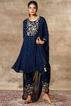 Buy_Ajiesh Oberoi_Blue Georgette Round Embroidered Kurta Set _at_Aza_Fashions