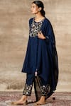 Buy_Ajiesh Oberoi_Blue Georgette Round Embroidered Kurta Set _Online_at_Aza_Fashions