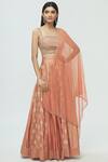 Pleats By Kaksha And Dimple_Orange Chanderi Square Neck Bandhani Lehenga Set_Online_at_Aza_Fashions