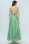 Shop_Pleats By Kaksha And Dimple_Green Chanderi Square Neck Printed Lehenga Set_at_Aza_Fashions