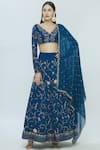 Pleats by Kaksha and Dimple_Blue Crepe V Neck Embellished Lehenga Set_Online_at_Aza_Fashions