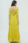 Shop_Pleats by Kaksha & Dimple_Yellow Kasturi Crepe Embroidered Kurta Lehenga Set_at_Aza_Fashions