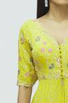 Pleats by Kaksha & Dimple_Yellow Kasturi Crepe Embroidered Kurta Lehenga Set_at_Aza_Fashions